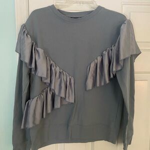 Topshop Gray Ruffled Long Sleeve Sweatshirt